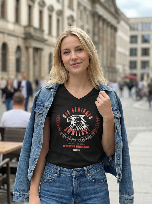 Wir gewinnen sowieso - Frauen T-Shirt mit V-Ausschnitt