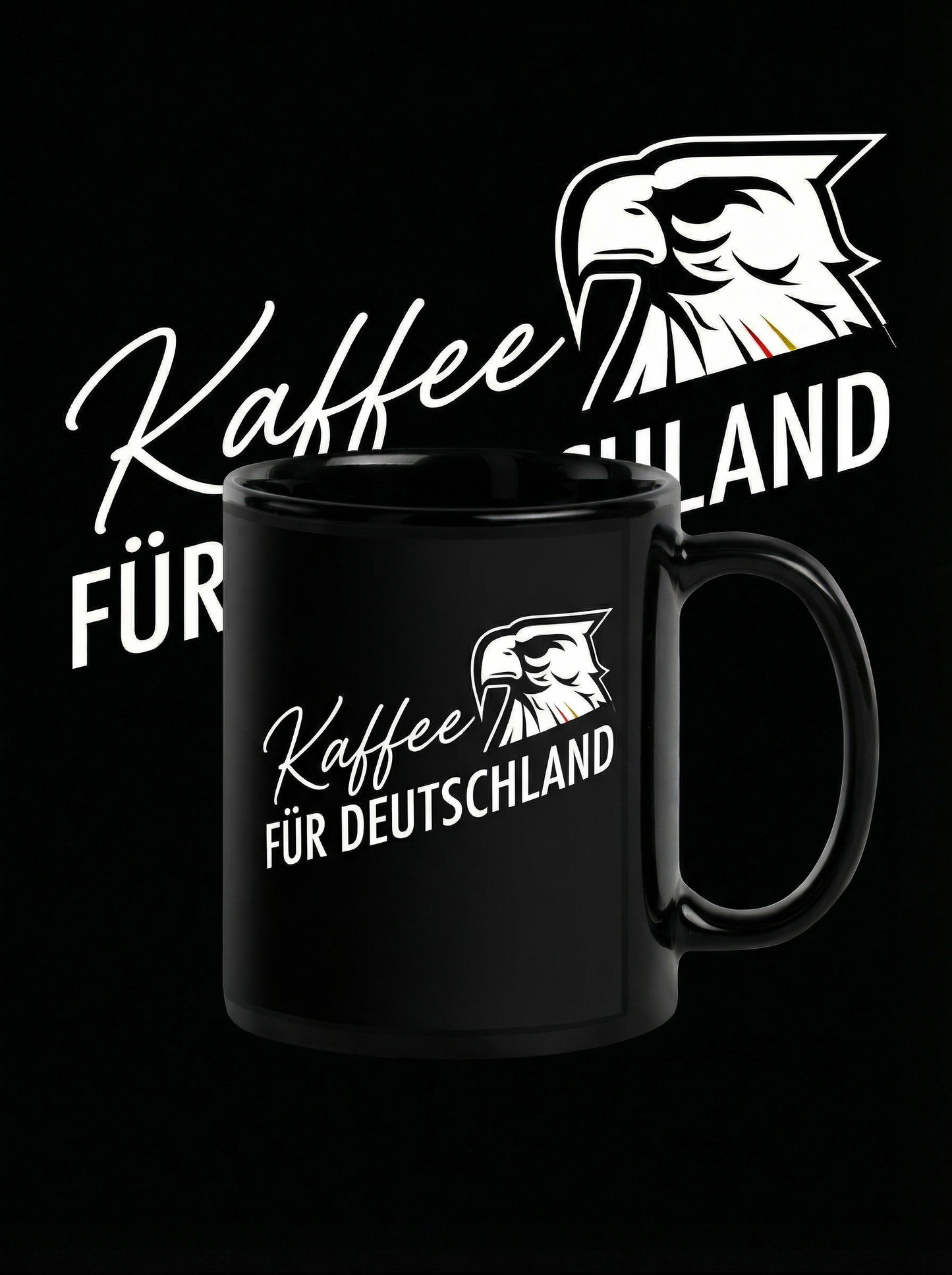 Kaffee für Deutschland - Schwarze glänzende Tasse