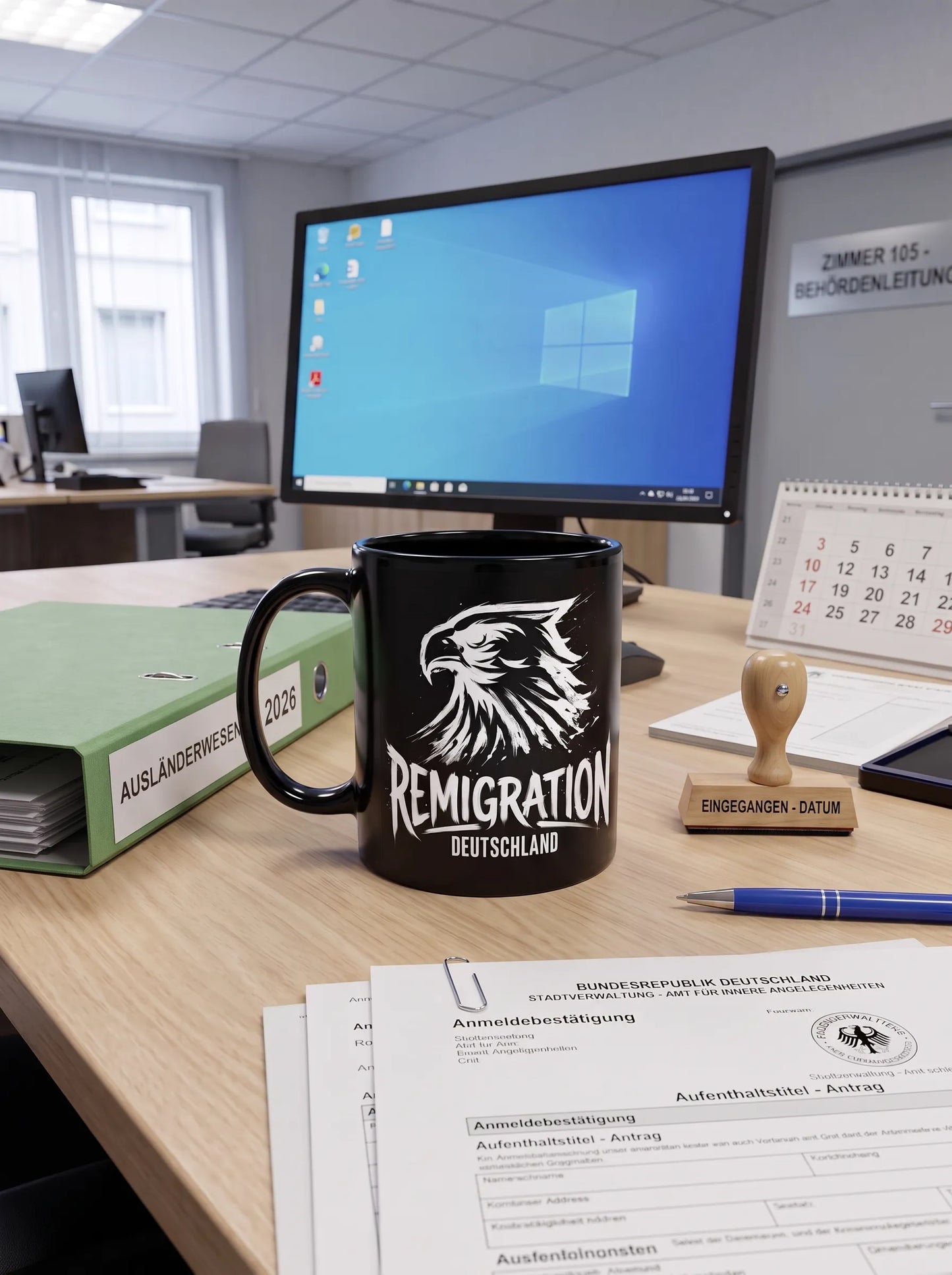 Remigration Adler - Schwarze glänzende Tasse