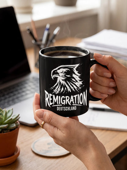 Remigration Adler - Schwarze glänzende Tasse