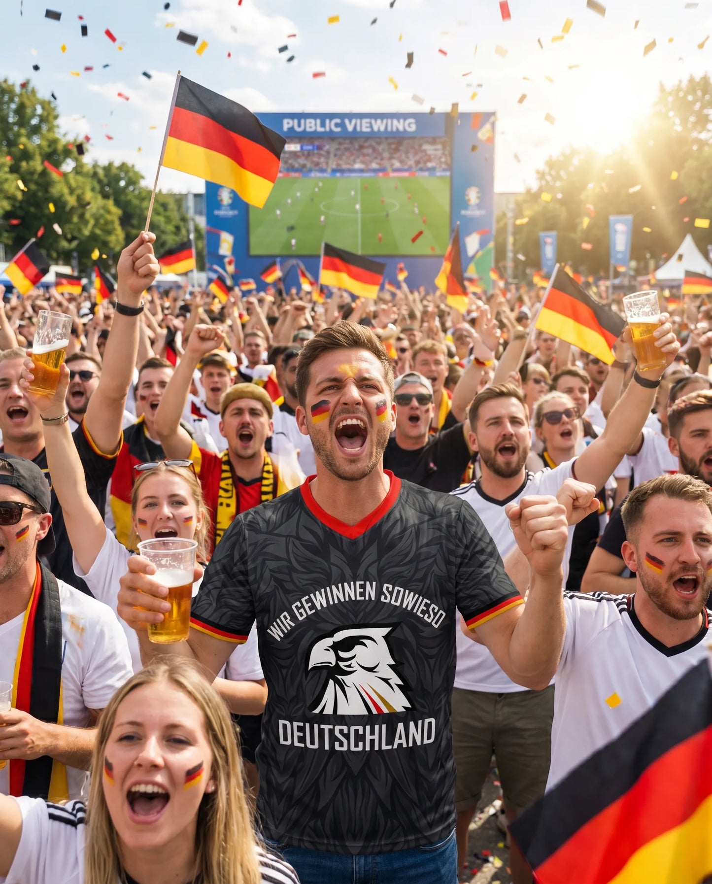 WM Trikot - Adler Deutschland schwarz - Vers. "Wir gewinnen sowieso Frontprint" Unisex Trikot