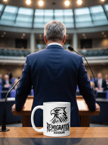 Remigration Adler - Weiße, glänzende Tasse