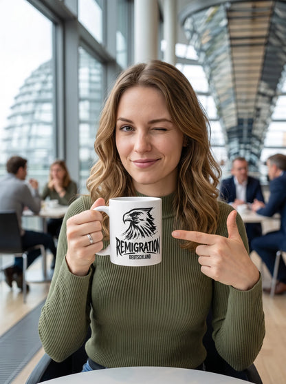 Remigration Adler - Weiße, glänzende Tasse